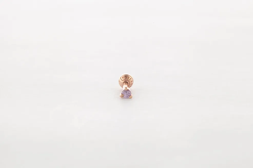 14k 18k Gold 3 Prongs 2mm Natural Pink Sapphire Helix Tragus Cartilage Ball Back Barbell Piercing Earring