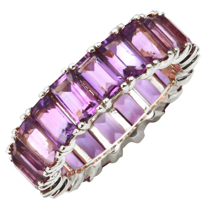 14k Gold Emerald Cut Amethyst Eternity Band