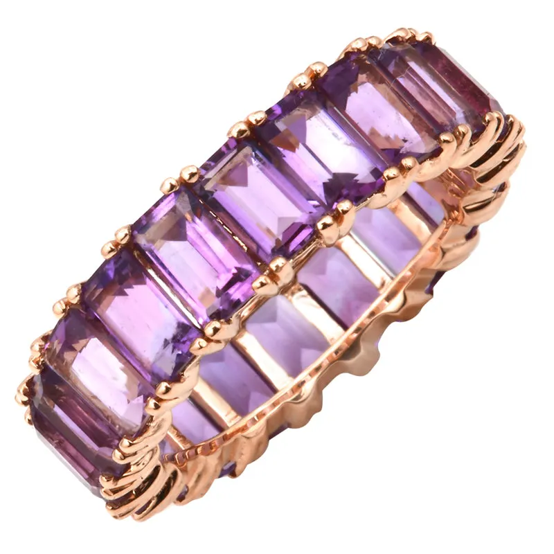 14k Gold Emerald Cut Amethyst Eternity Band