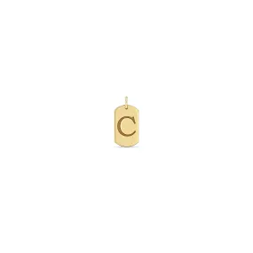 14k Single Small Engraved Initial Dog Tag Charm Pendant