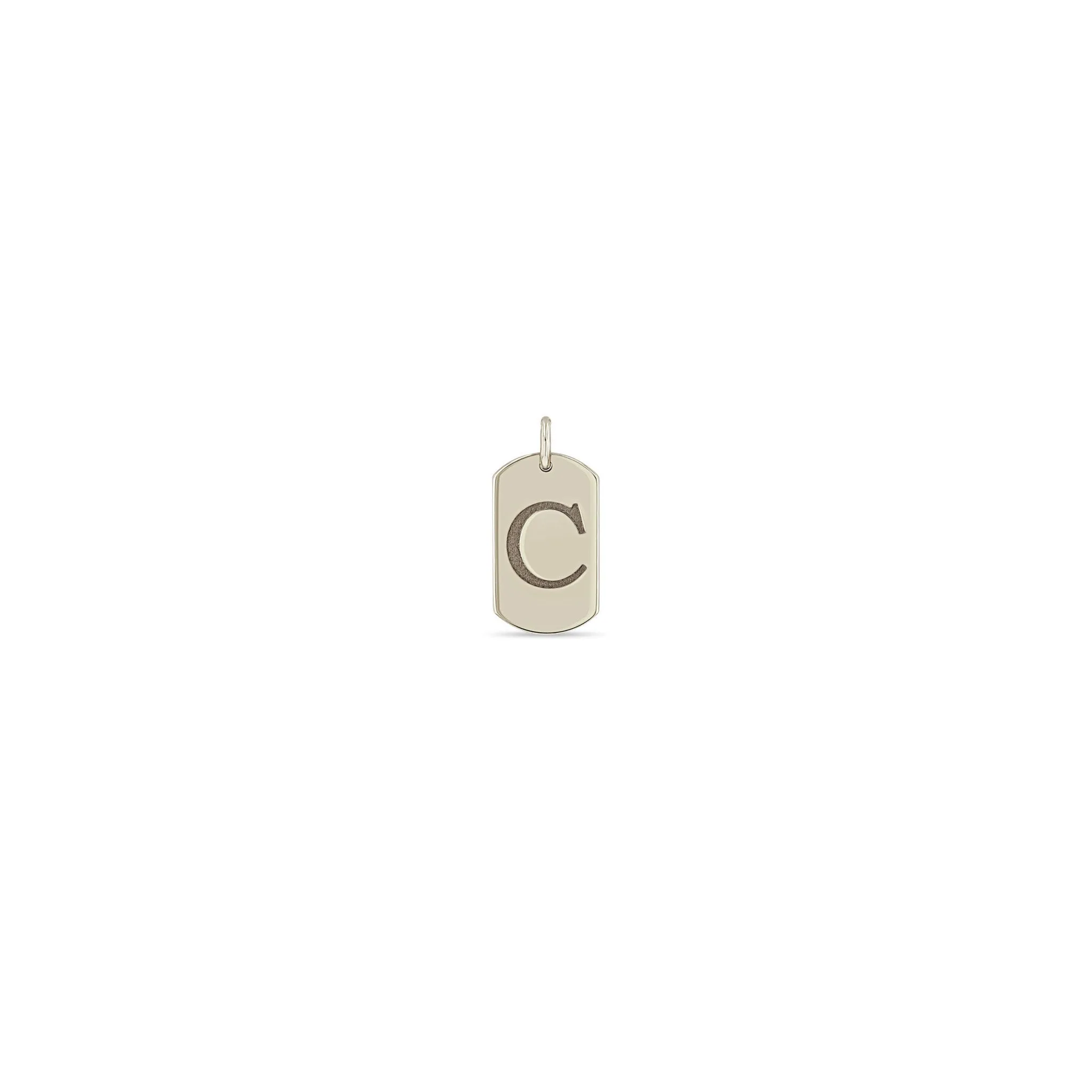 14k Single Small Engraved Initial Dog Tag Charm Pendant