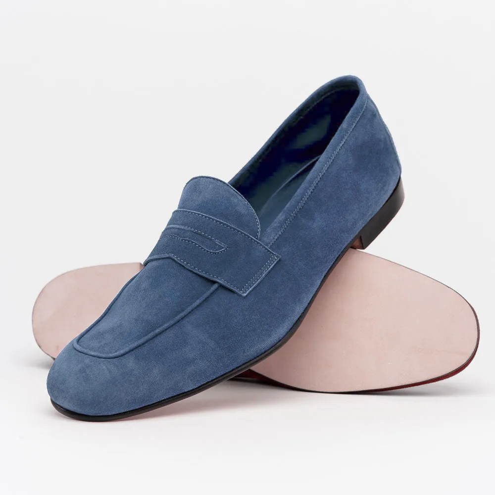 16-100-BLU TASCA Italian Sueded Kid Loafer Blue