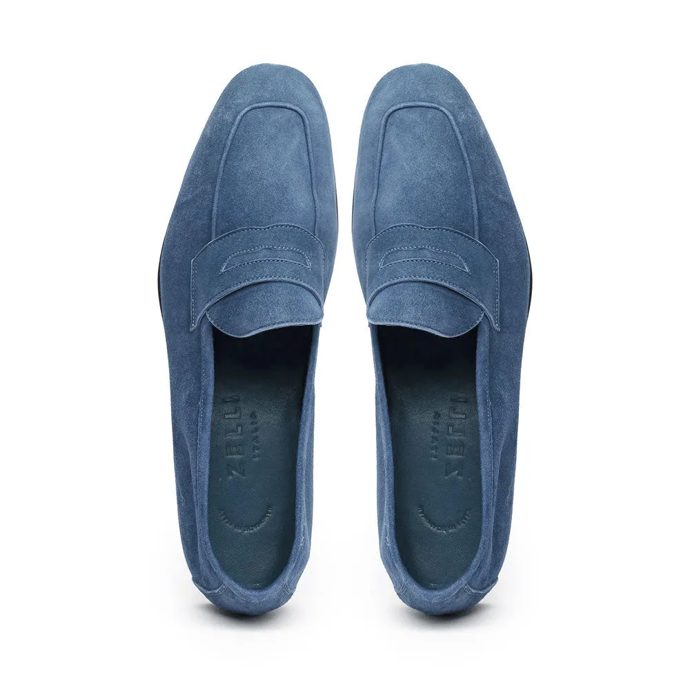 16-100-BLU TASCA Italian Sueded Kid Loafer Blue