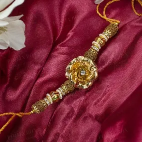 24K Gold Foil Rose & Rudraksha Rakhi