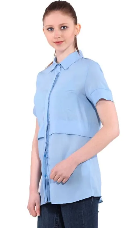 27512 Sheer Short Sleeves Shirt - Sky Blue