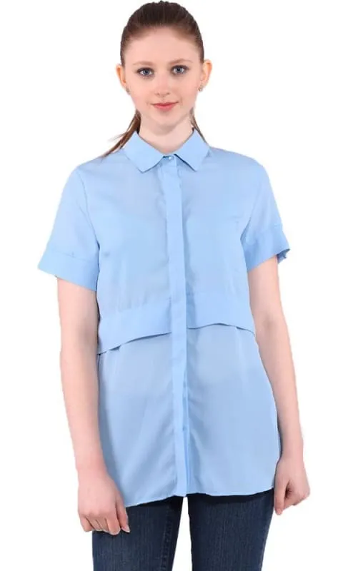 27512 Sheer Short Sleeves Shirt - Sky Blue