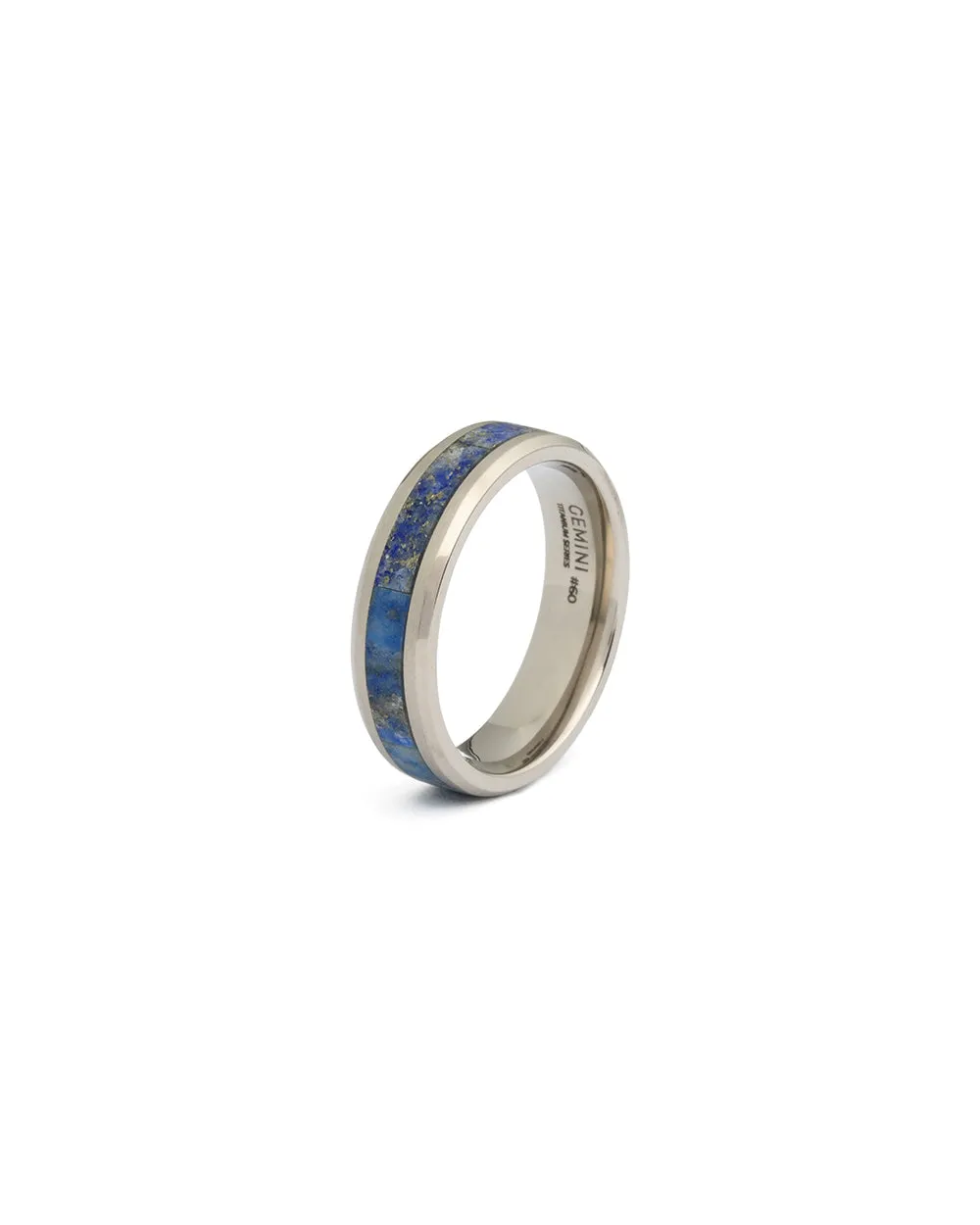 6mm Silver Titanium ring with Lapis Lazuli stone