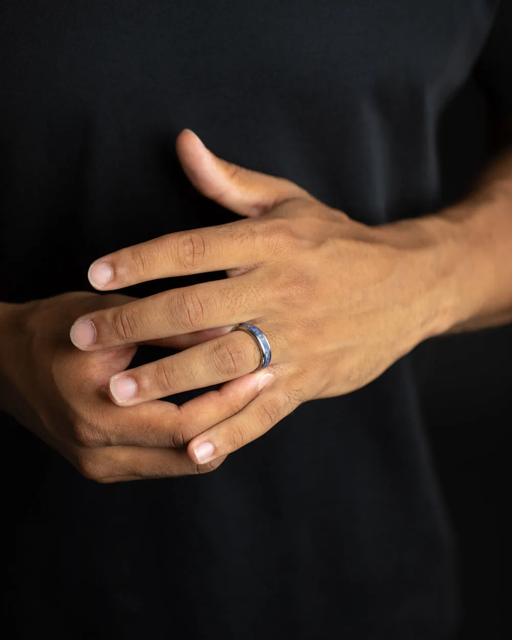 6mm Silver Titanium ring with Lapis Lazuli stone