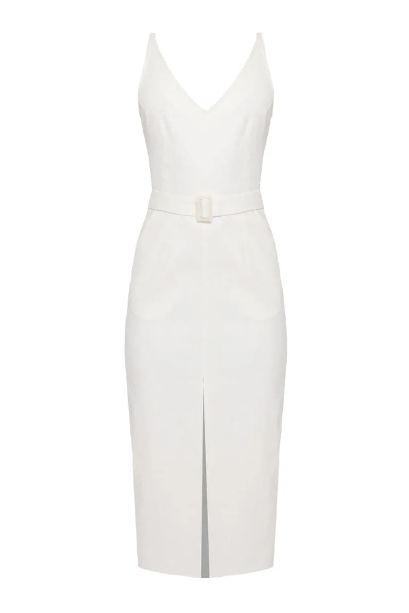 ALBERTA OFF-WHITE DENIM MIDI DRESS