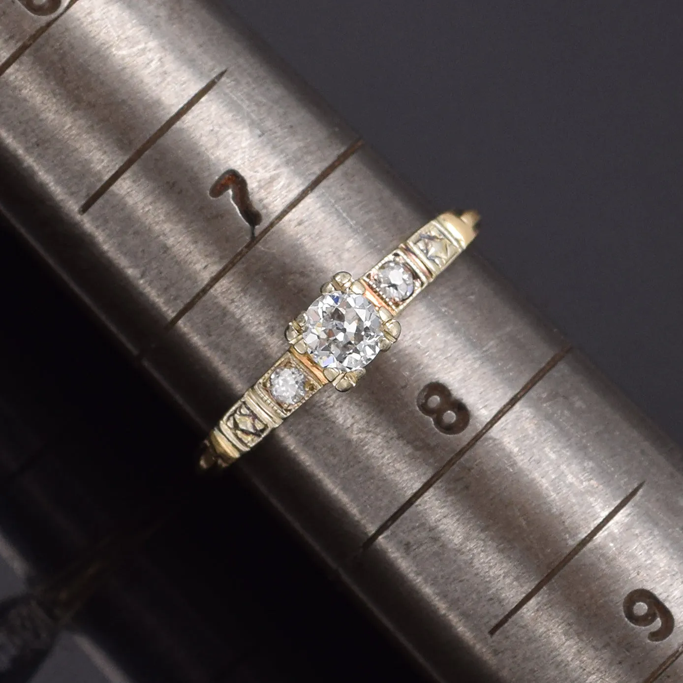 Antique 18K & 14K Yellow Gold 0.38 TCW Diamond Art Deco Band Ring