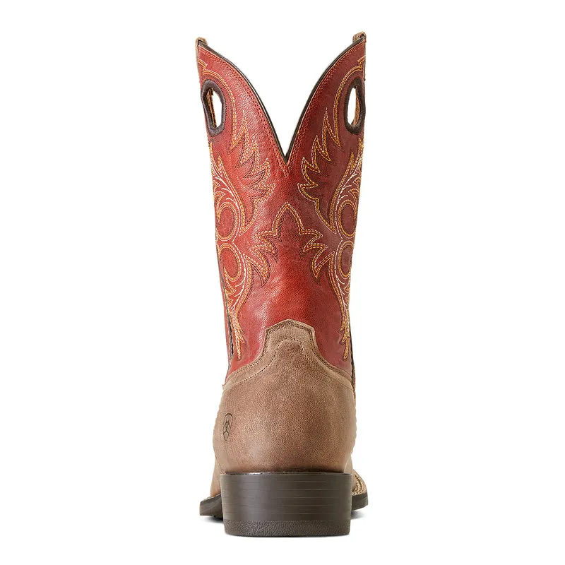 'Ariat' Men's 11" Sport Rodeo Western Square Toe - Crazy Crunch Tan / Orange