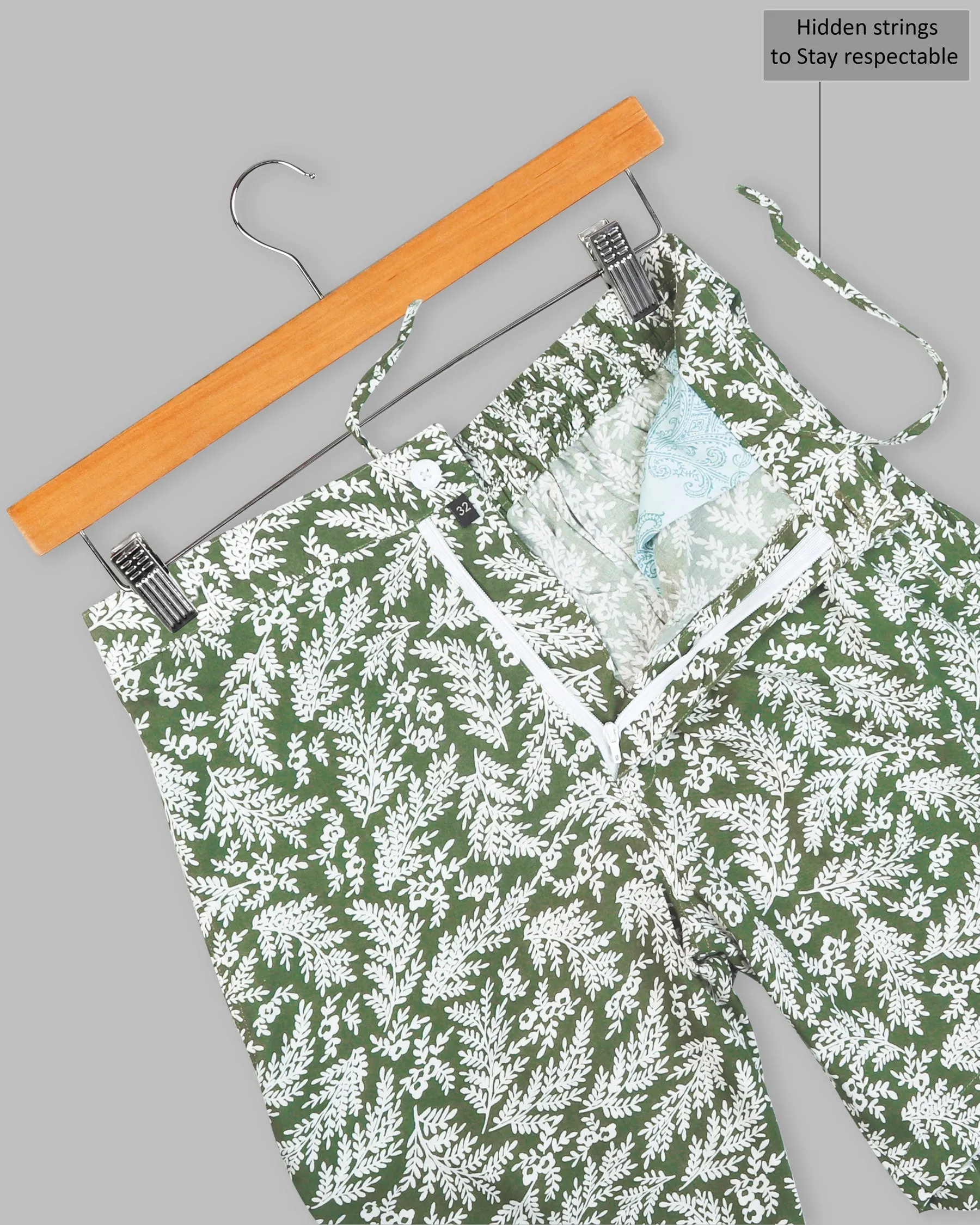 Axolotl & white leaves printed Premium Tencel Shorts