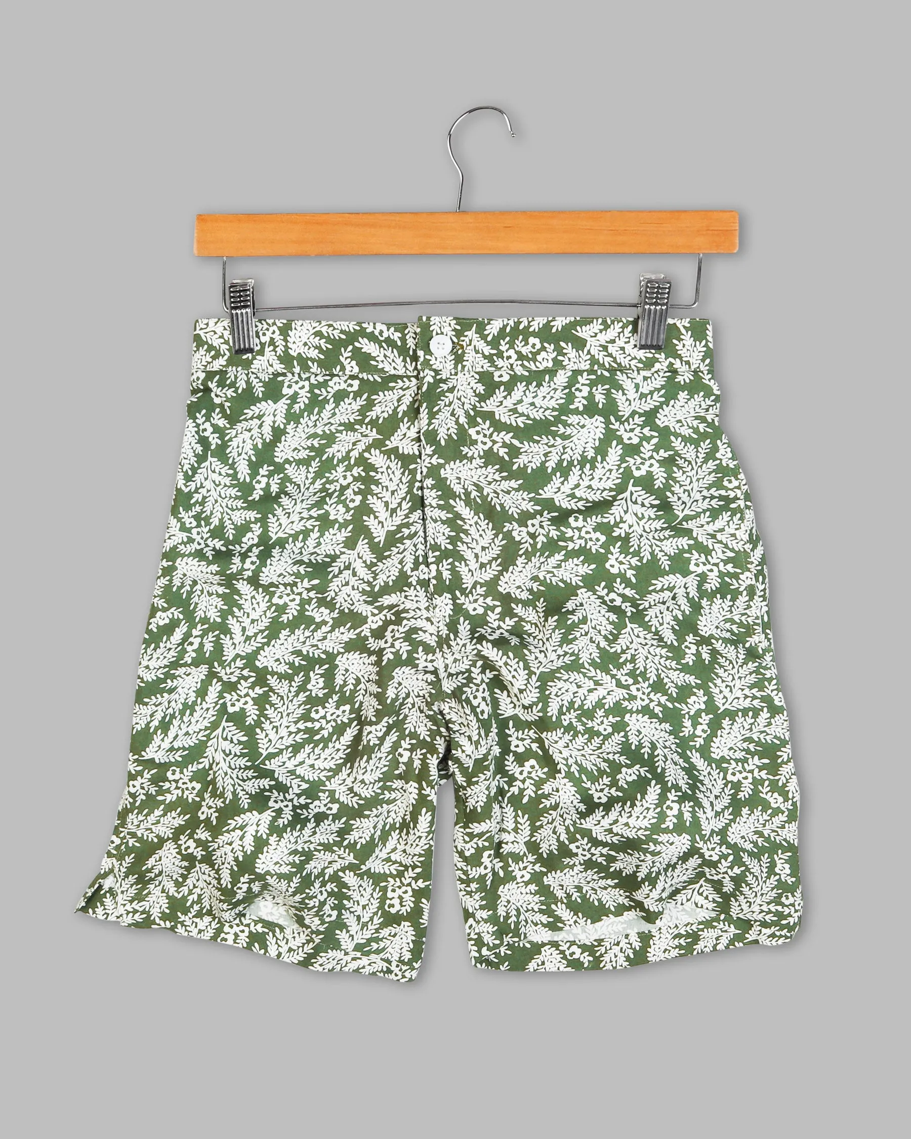 Axolotl & white leaves printed Premium Tencel Shorts