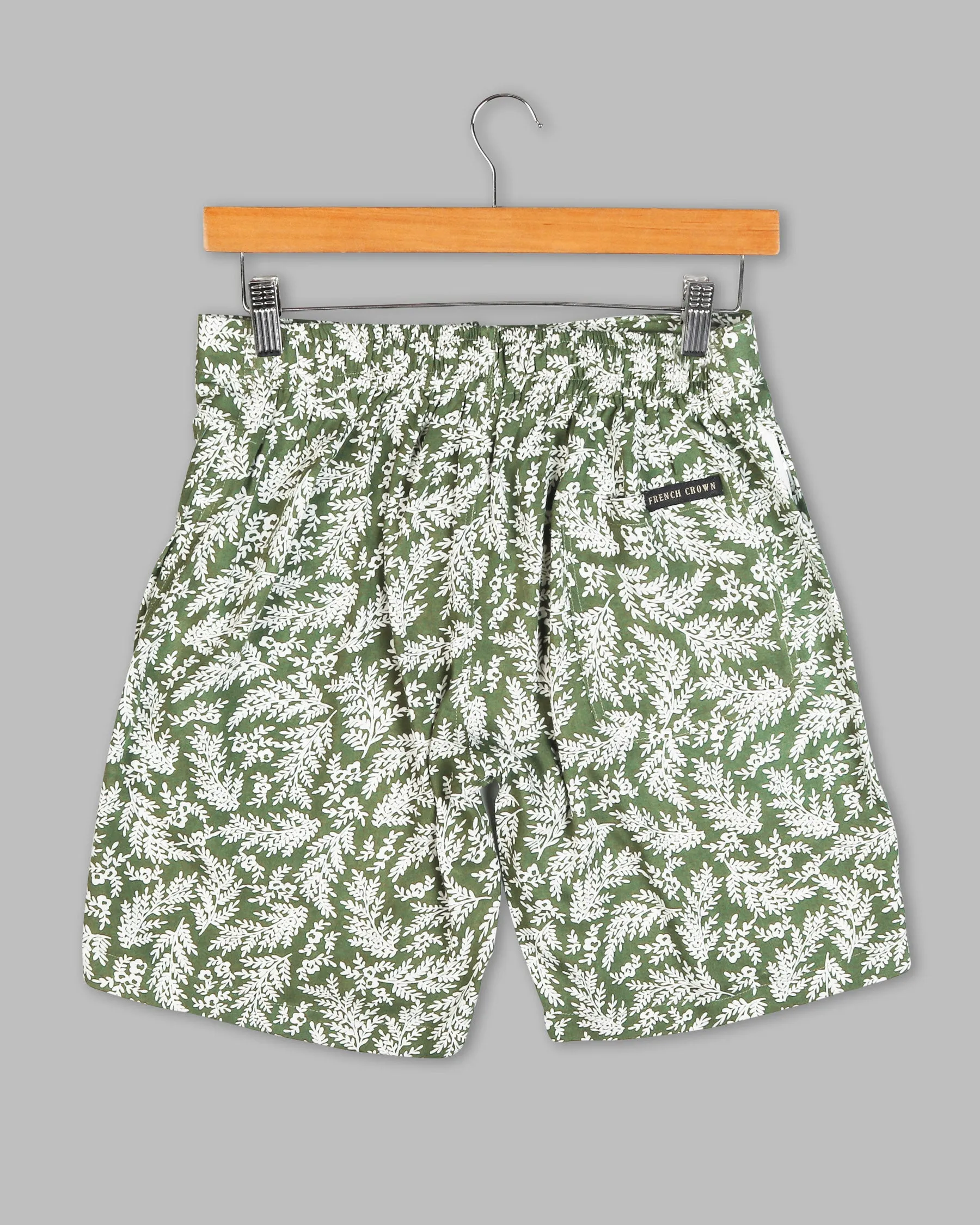 Axolotl & white leaves printed Premium Tencel Shorts