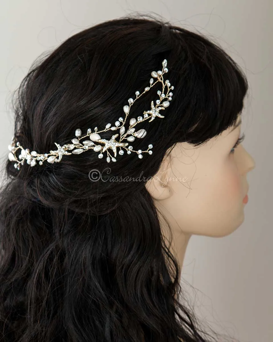 Beach Bride Starfish Headpiece in Light Gold