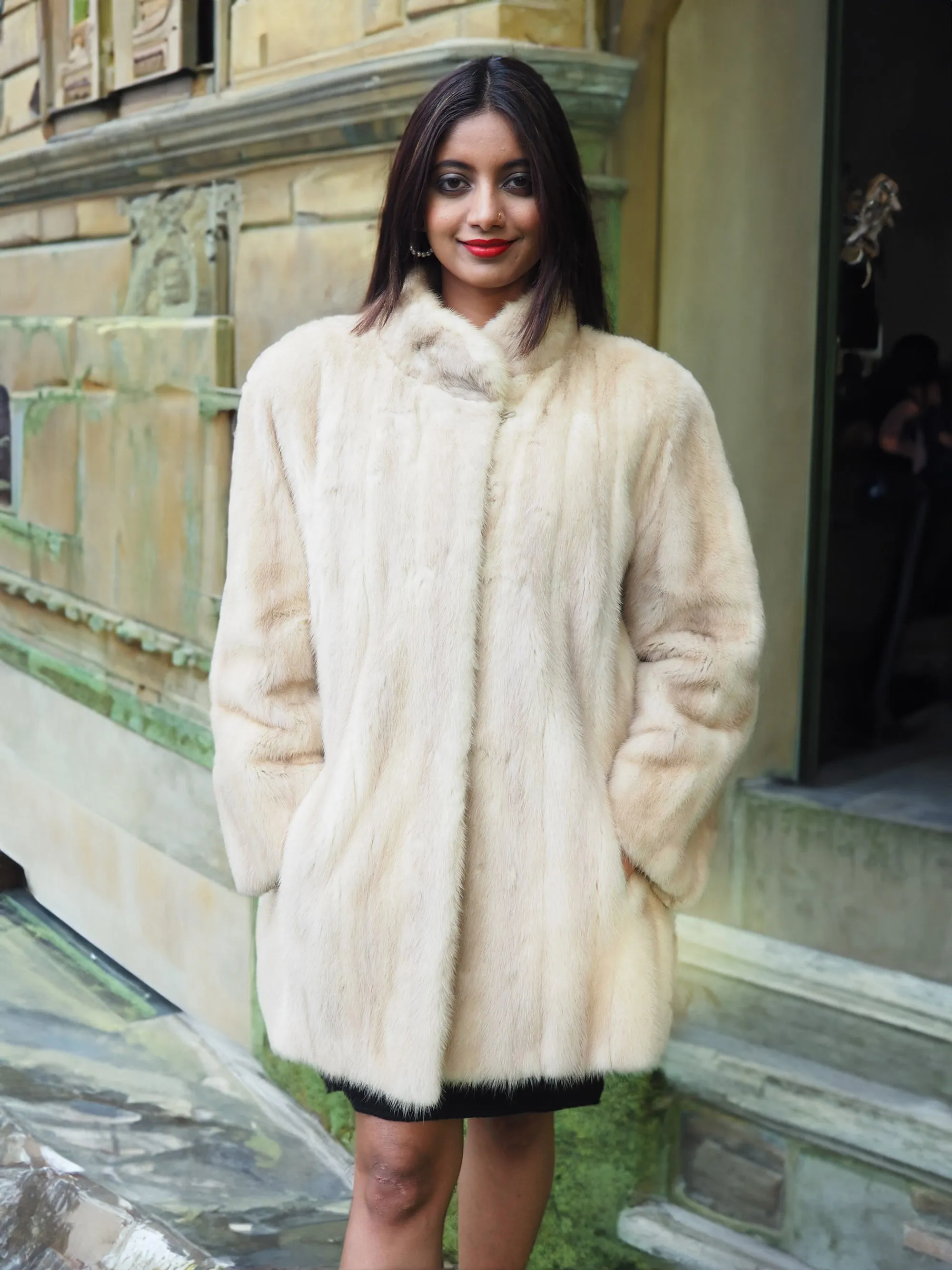 Beige Pearl Mink Fur Coat Jacket M