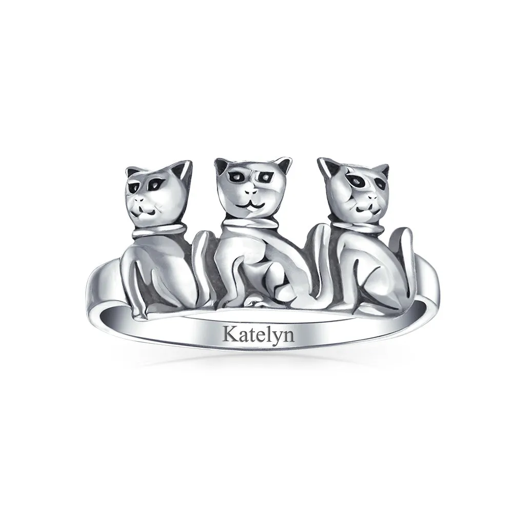 BFF Three Best Friends Family Kitten Cat Ring Band .925 Sterling Silver