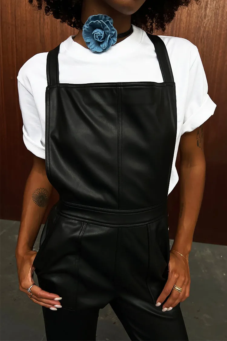 Black Vegan Leather Dungarees