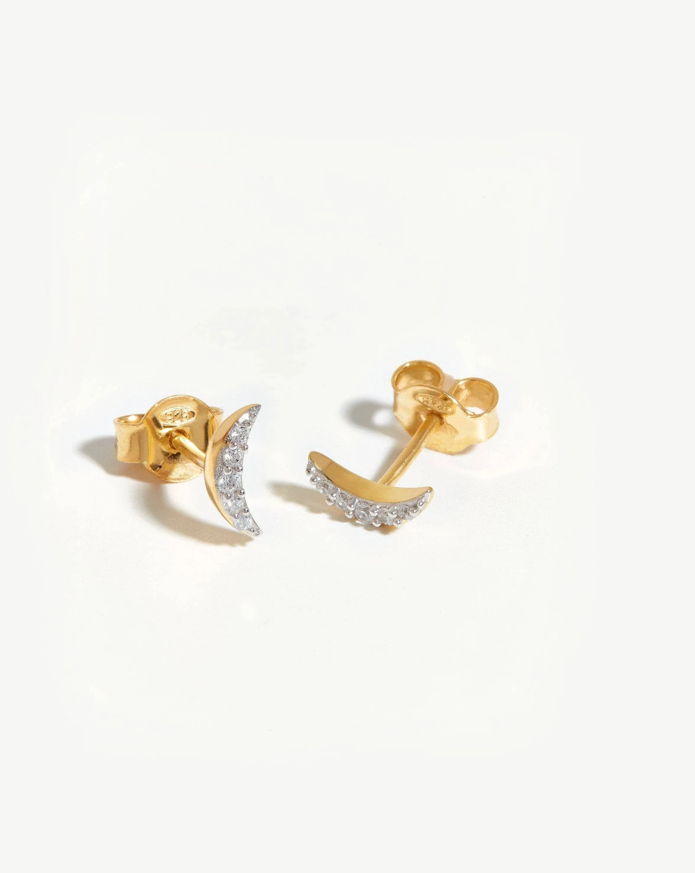 Celestial Pave Moon Stud Earrings | 18ct Gold Plated Vermeil/Cubic Zirconia