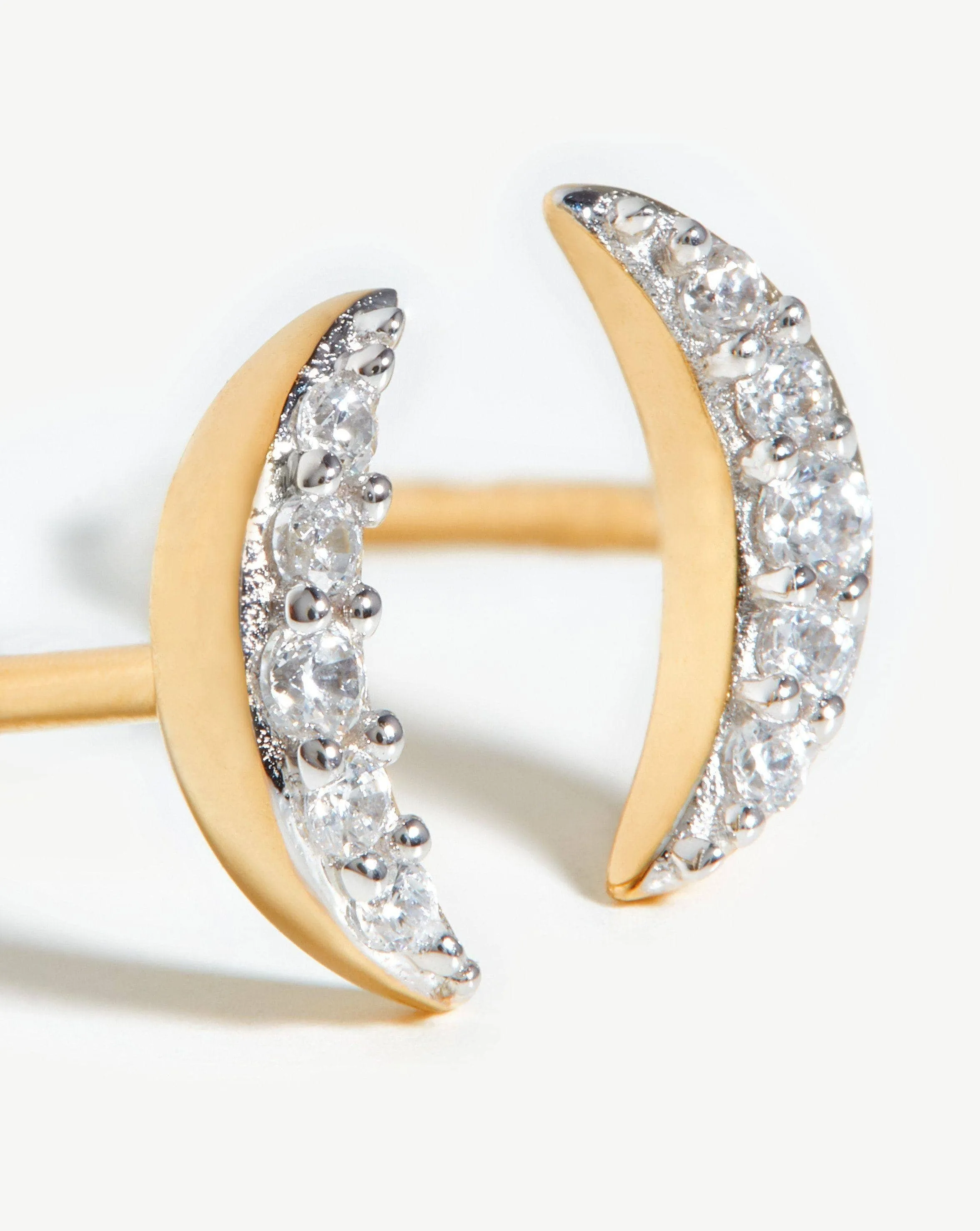 Celestial Pave Moon Stud Earrings | 18ct Gold Plated Vermeil/Cubic Zirconia