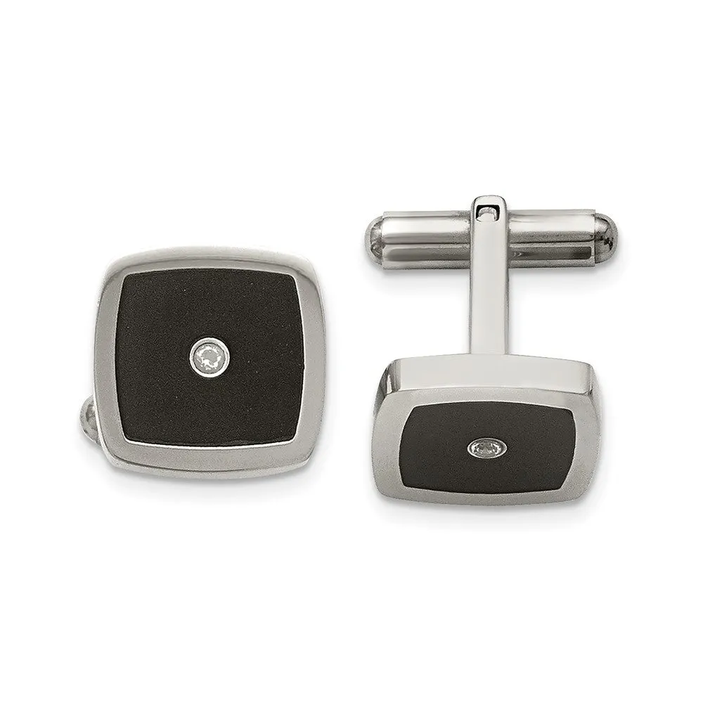 Chisel Stainless Steel Polished Enameled CZ Cufflinks