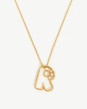 Chubby Pearl Initial Pendant Necklace  - Initial R | 18ct Gold Plated Vermeil/Pearl