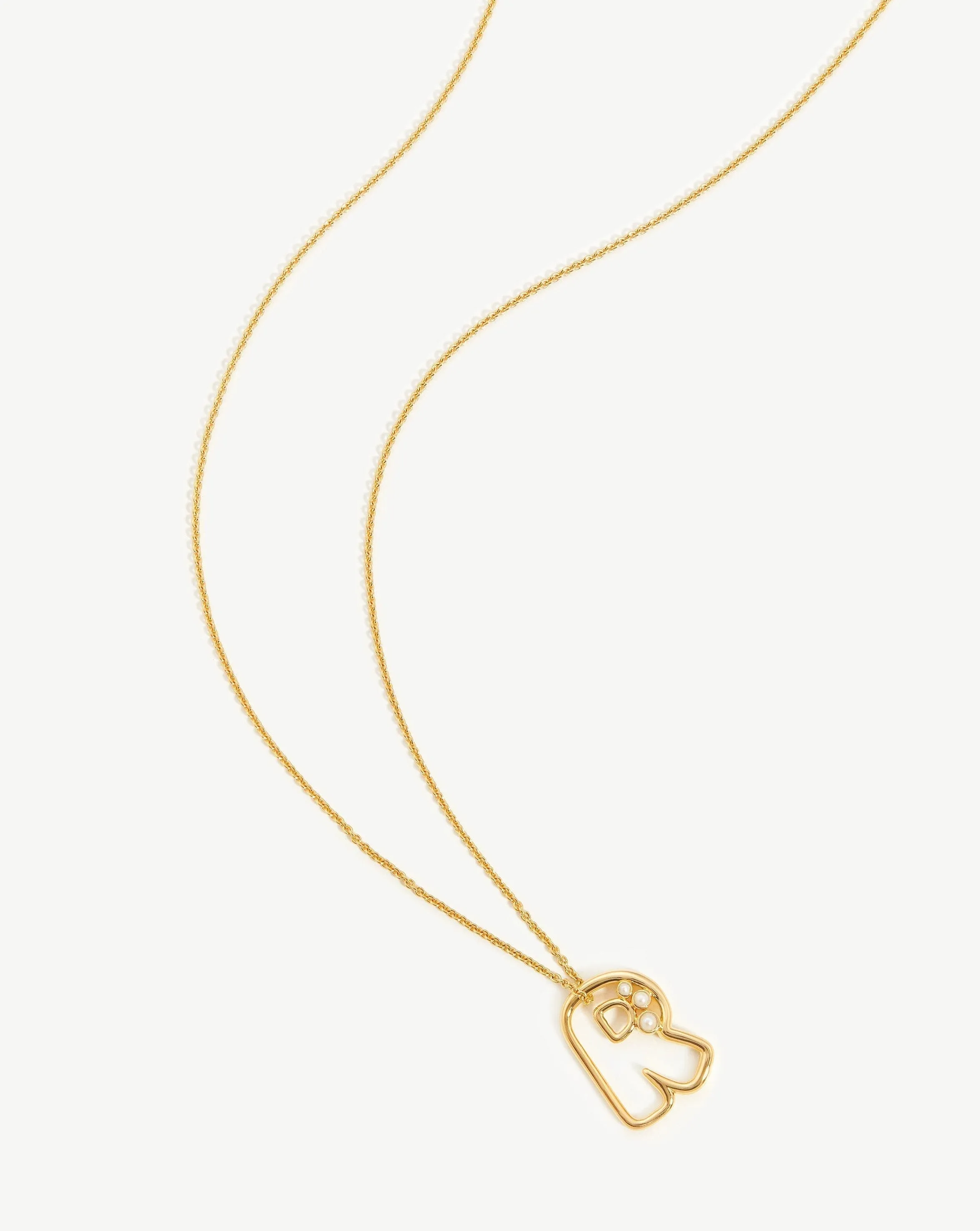 Chubby Pearl Initial Pendant Necklace  - Initial R | 18ct Gold Plated Vermeil/Pearl