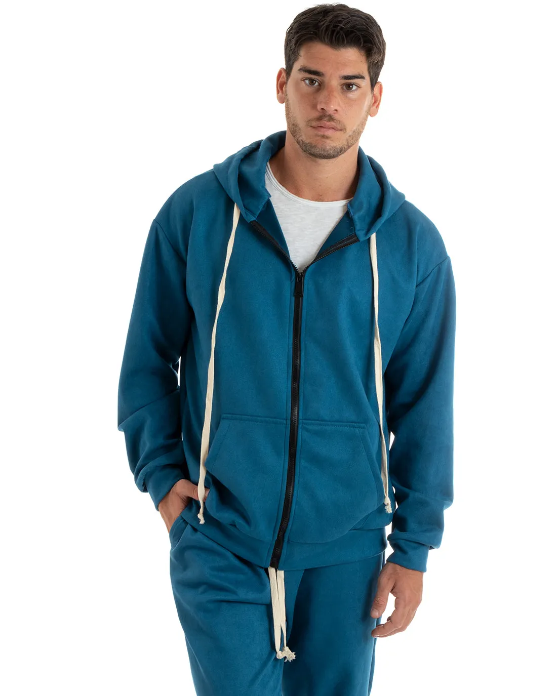 Completo Tuta Uomo Camoscio Felpa con Cappuccio e Zip Pantaloni con Coulisse Avio GIOSAL-OU2400A