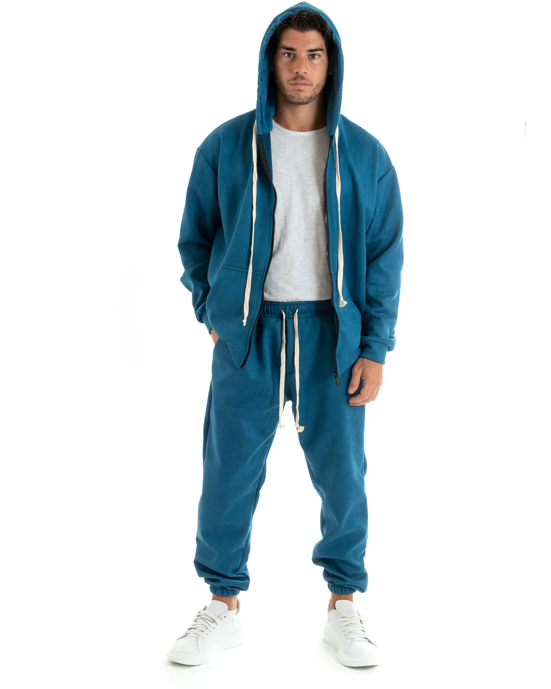 Completo Tuta Uomo Camoscio Felpa con Cappuccio e Zip Pantaloni con Coulisse Avio GIOSAL-OU2400A