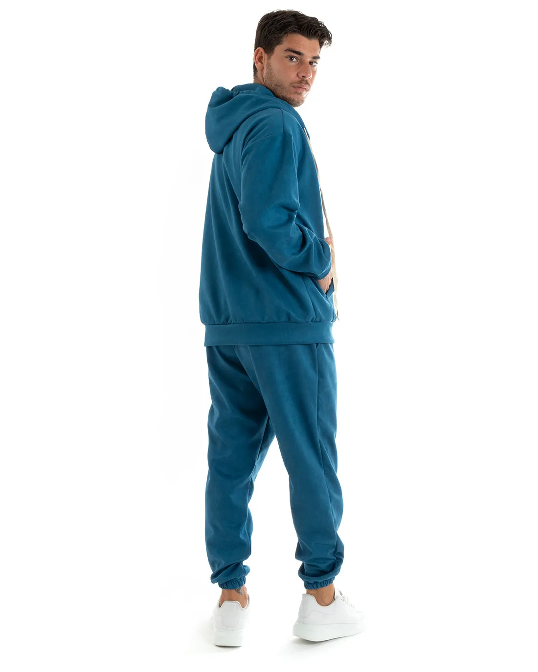 Completo Tuta Uomo Camoscio Felpa con Cappuccio e Zip Pantaloni con Coulisse Avio GIOSAL-OU2400A