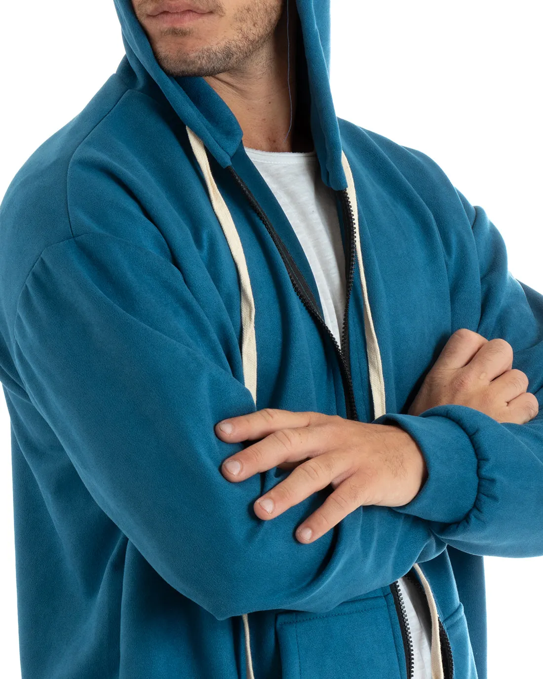 Completo Tuta Uomo Camoscio Felpa con Cappuccio e Zip Pantaloni con Coulisse Avio GIOSAL-OU2400A