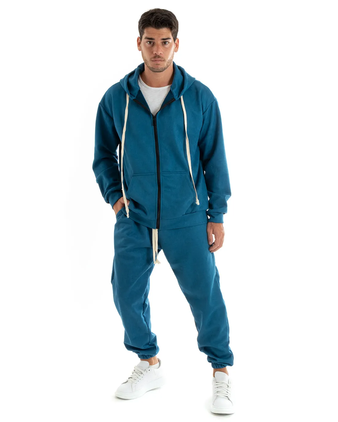 Completo Tuta Uomo Camoscio Felpa con Cappuccio e Zip Pantaloni con Coulisse Avio GIOSAL-OU2400A