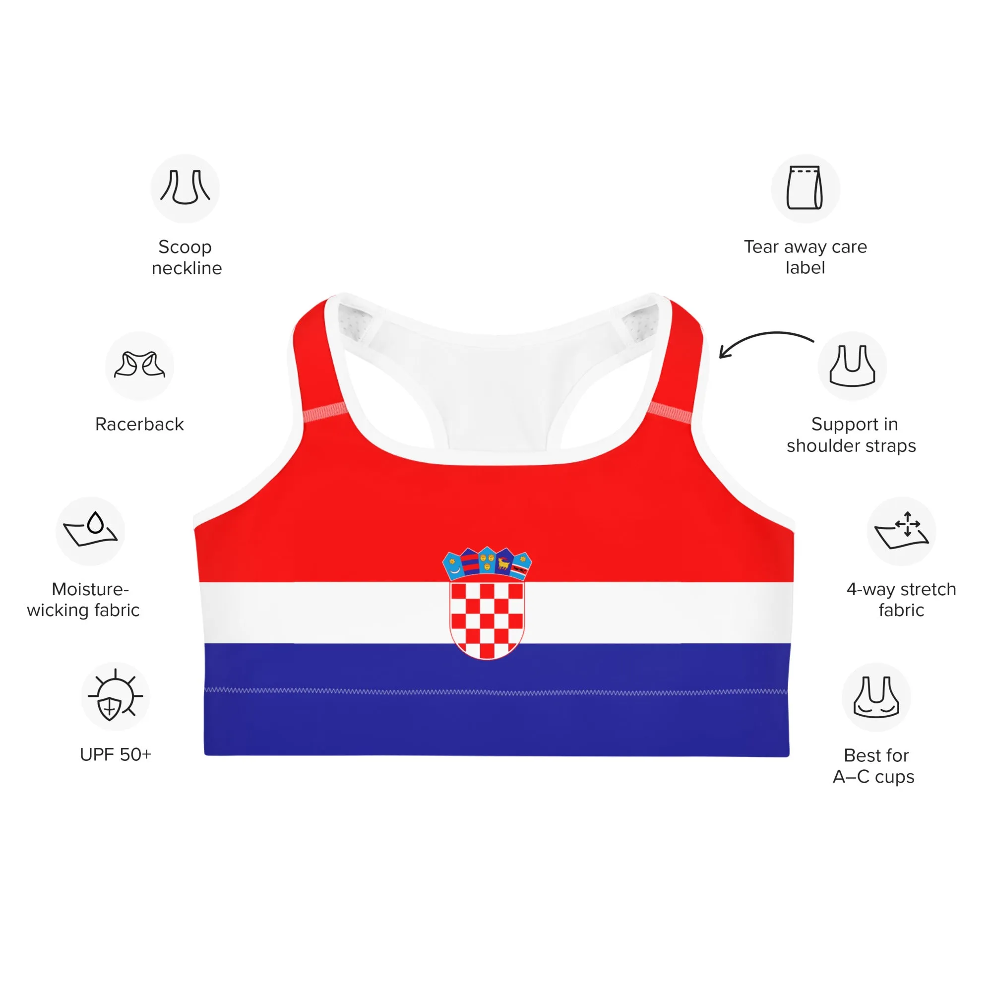 Croatia Sports Bra Printed With Croatian Flag Colors