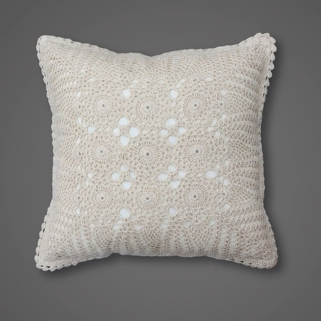 Crochet Cotton Cushion Cover in White (Set of 1/2/4) | 16 x 16 inches | Handmade