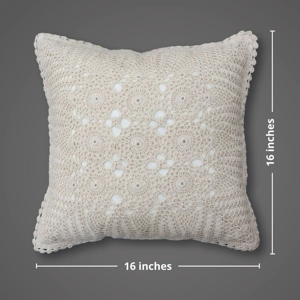 Crochet Cotton Cushion Cover in White (Set of 1/2/4) | 16 x 16 inches | Handmade