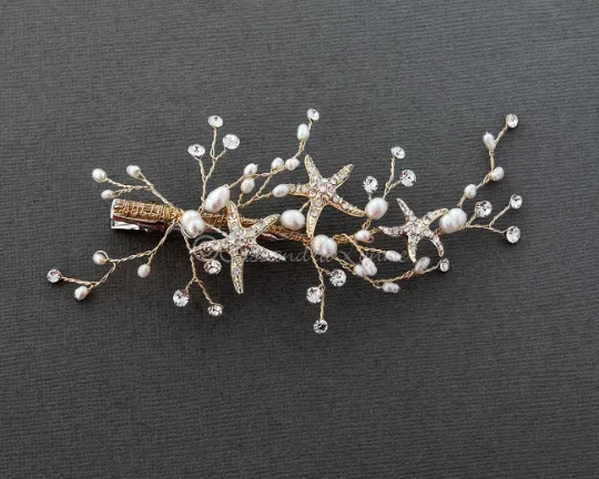 Delicate Starfish Hair Clip with Pearls