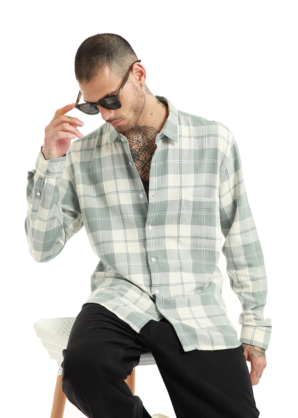 Dobby Turkish Green Check Shirt