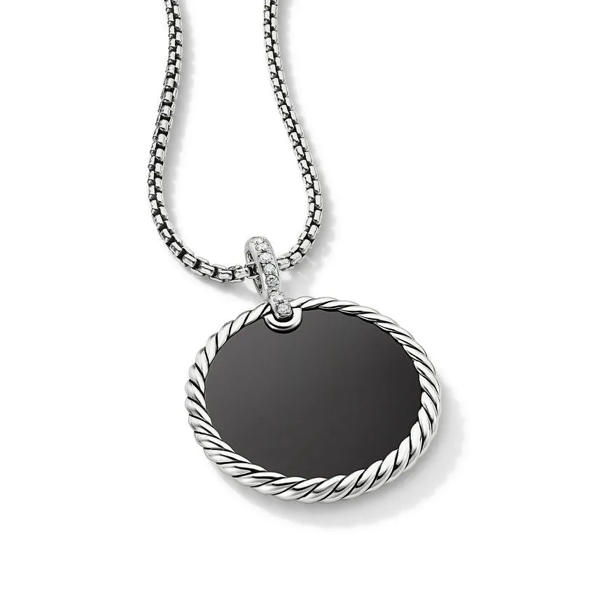 DY Elements Disc Pendant with Black Onyx and Mother of Pearl and Pave Diamonds 32MM