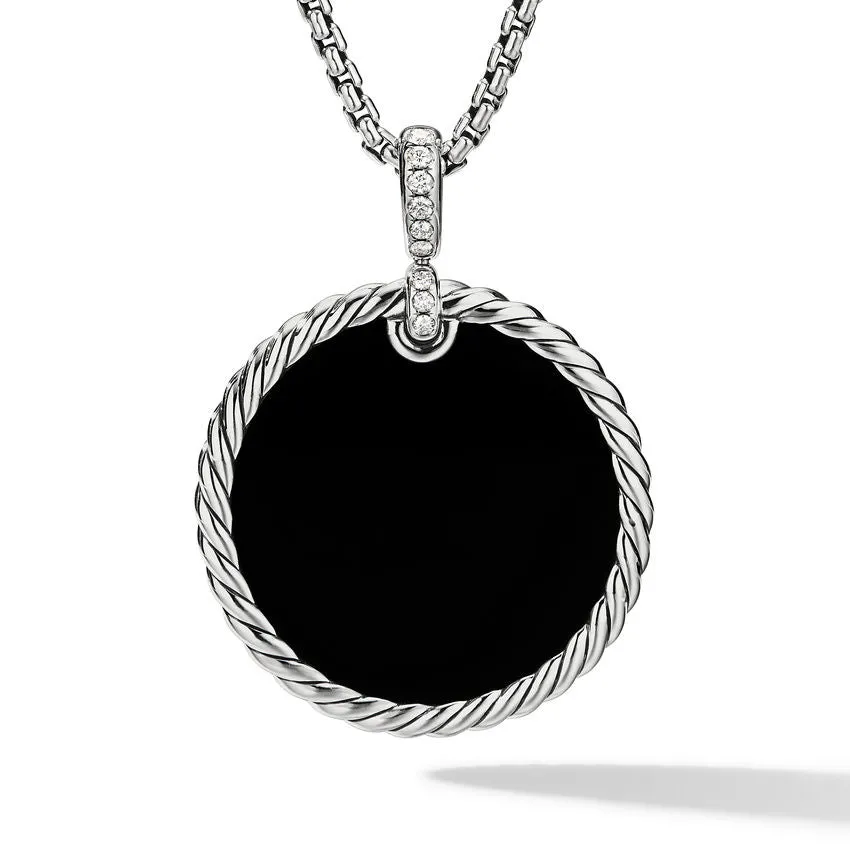 DY Elements Disc Pendant with Black Onyx and Mother of Pearl and Pave Diamonds 32MM