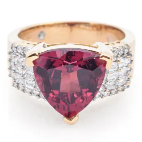 Estate 18K Yellow Gold 6.10 Ct Rubellite & 1.17 TCW Diamond Band Ring Size 8