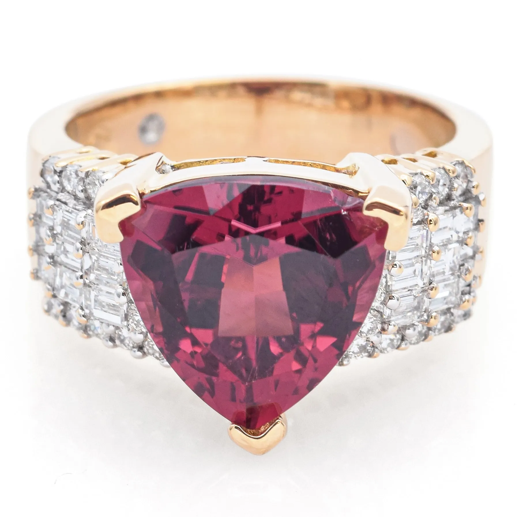 Estate 18K Yellow Gold 6.10 Ct Rubellite & 1.17 TCW Diamond Band Ring Size 8