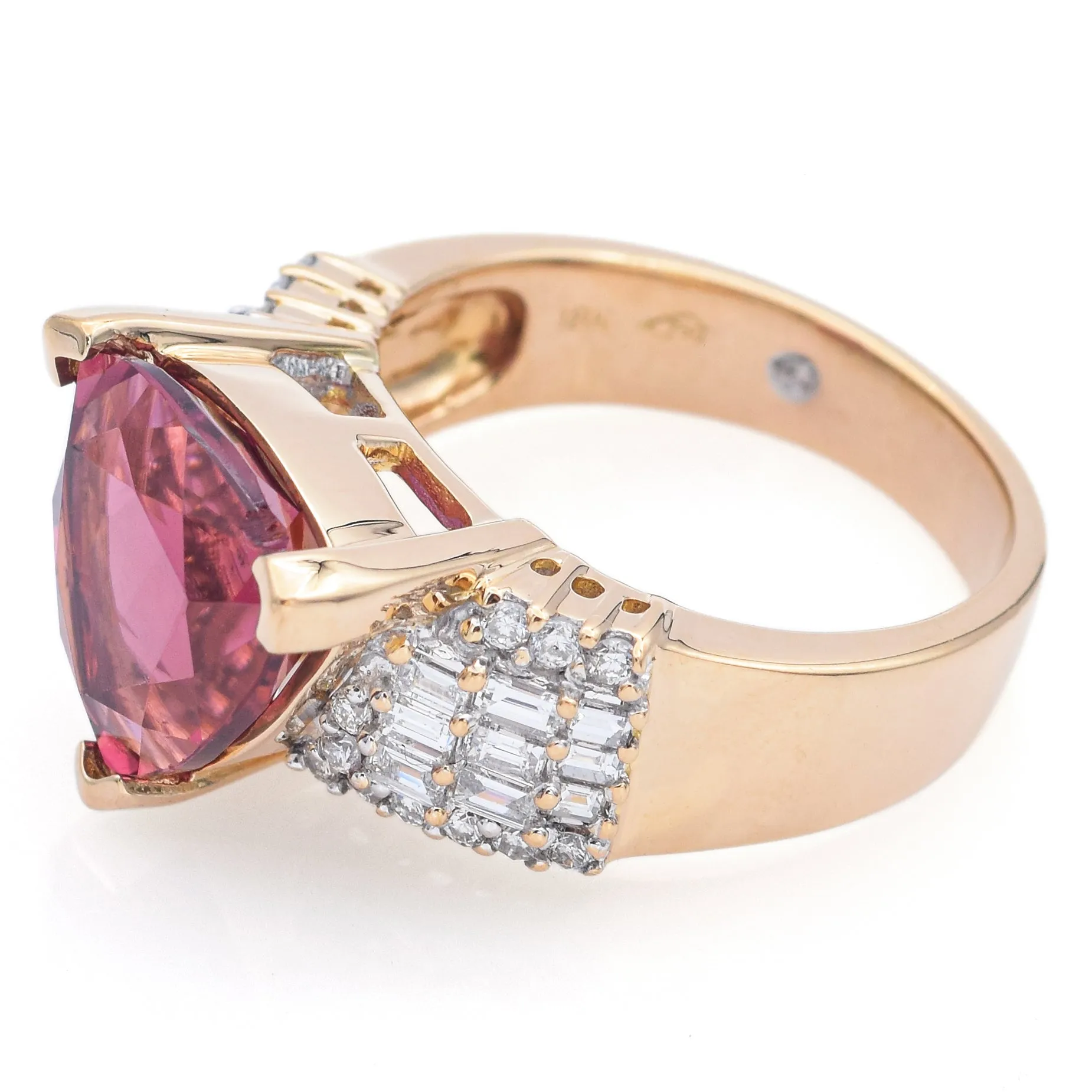 Estate 18K Yellow Gold 6.10 Ct Rubellite & 1.17 TCW Diamond Band Ring Size 8