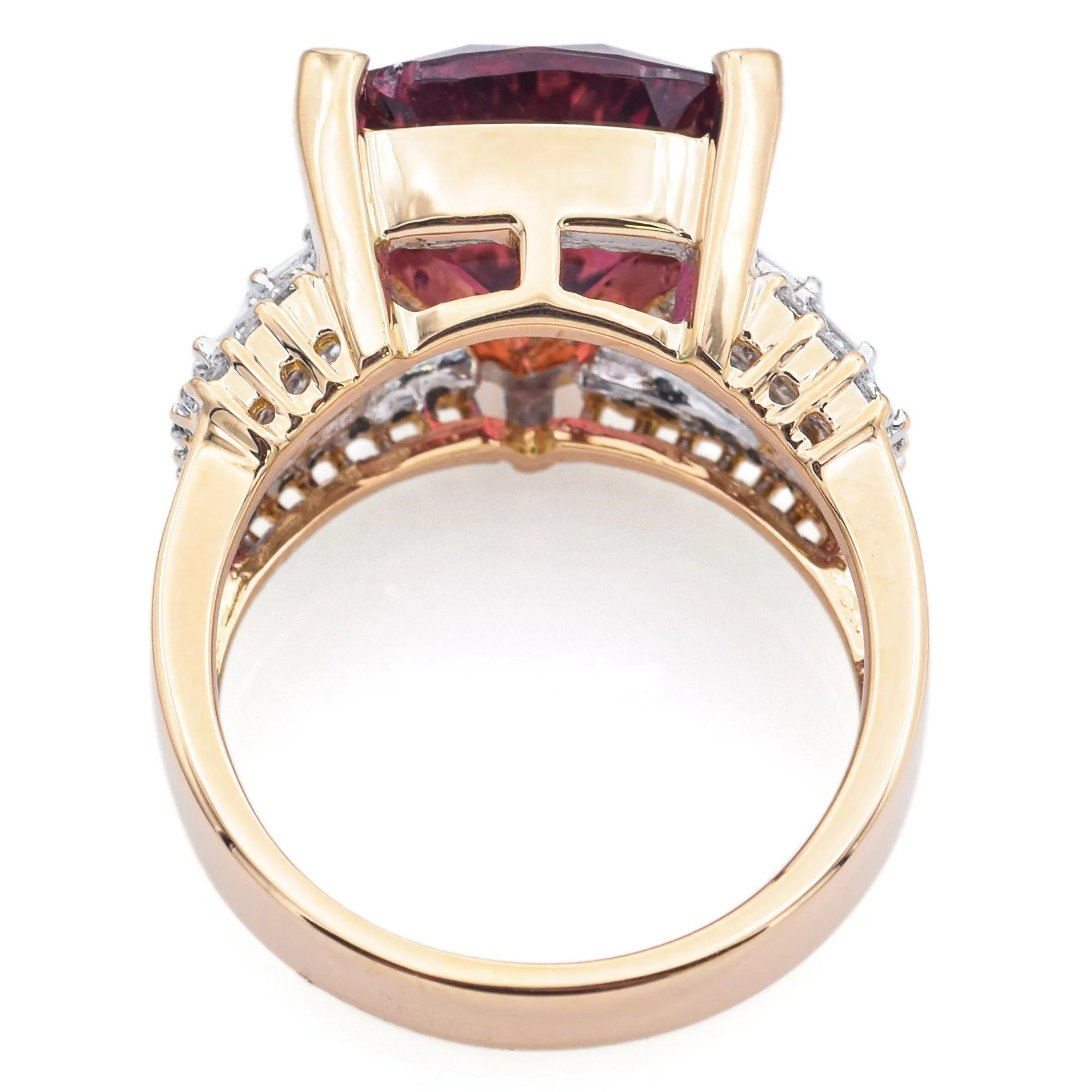 Estate 18K Yellow Gold 6.10 Ct Rubellite & 1.17 TCW Diamond Band Ring Size 8