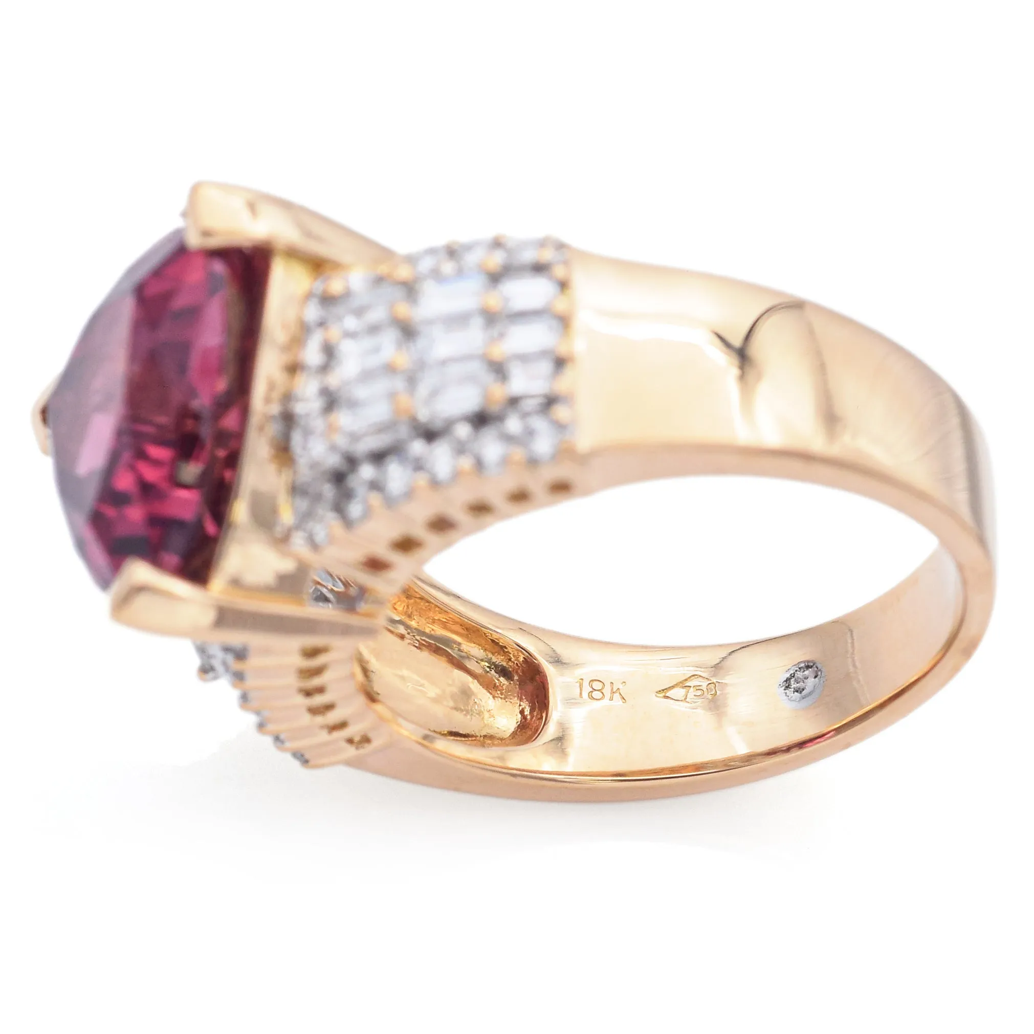 Estate 18K Yellow Gold 6.10 Ct Rubellite & 1.17 TCW Diamond Band Ring Size 8