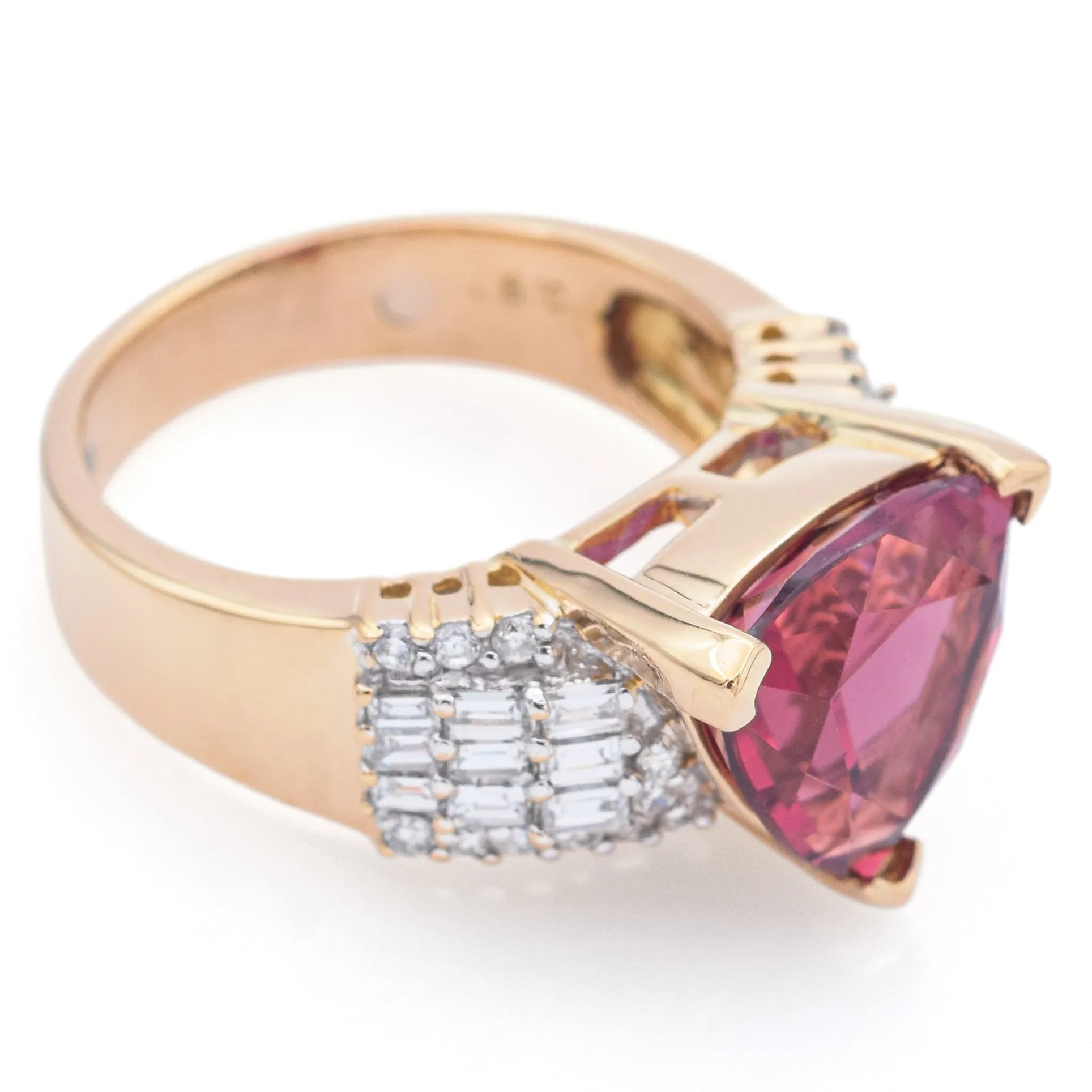 Estate 18K Yellow Gold 6.10 Ct Rubellite & 1.17 TCW Diamond Band Ring Size 8