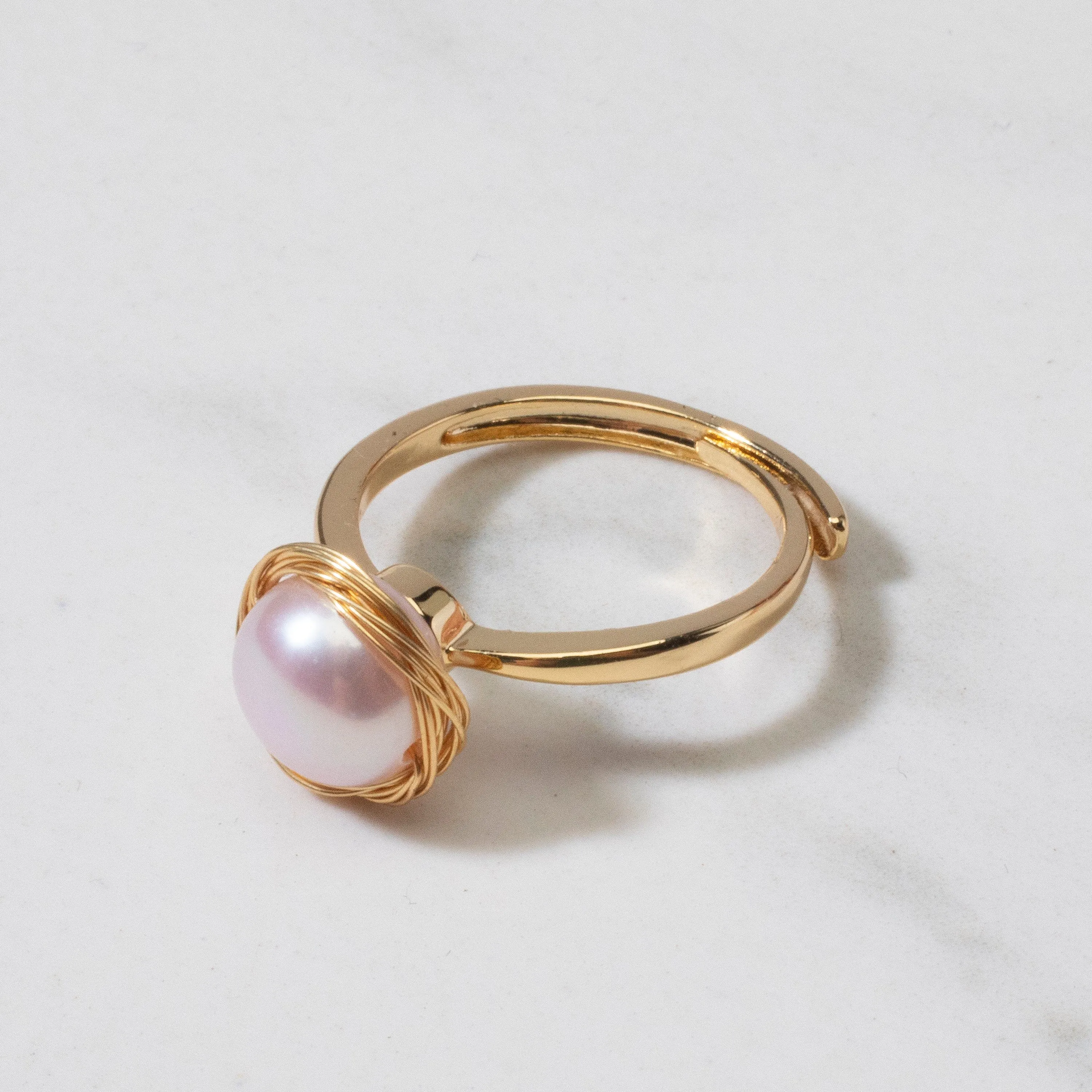 Fresh Water Pearl and Braided Brass Adjustable Ring - Lilac