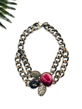 goddess choker - fuschia and dalmatian jasper