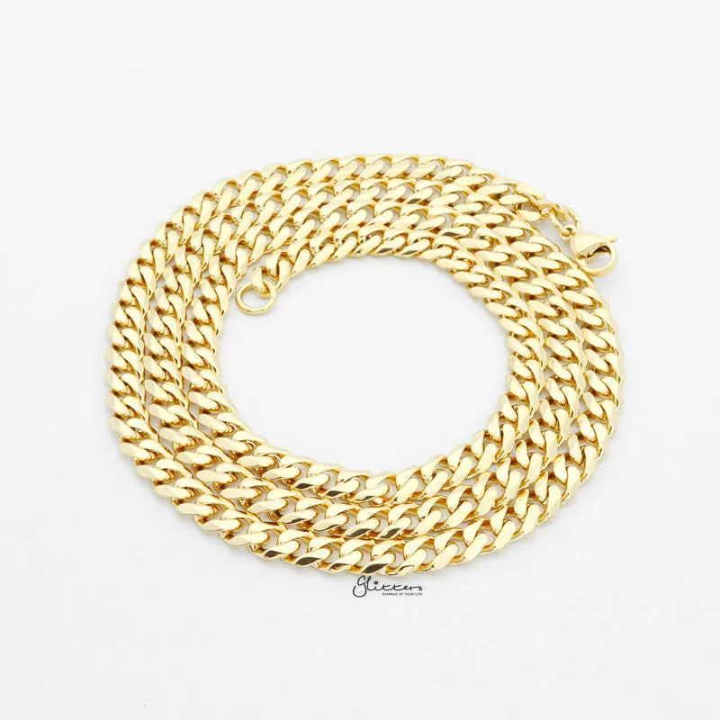 Gold I.P Stainless Steel Beveled Cuban Chain Necklace - 5.5mm width