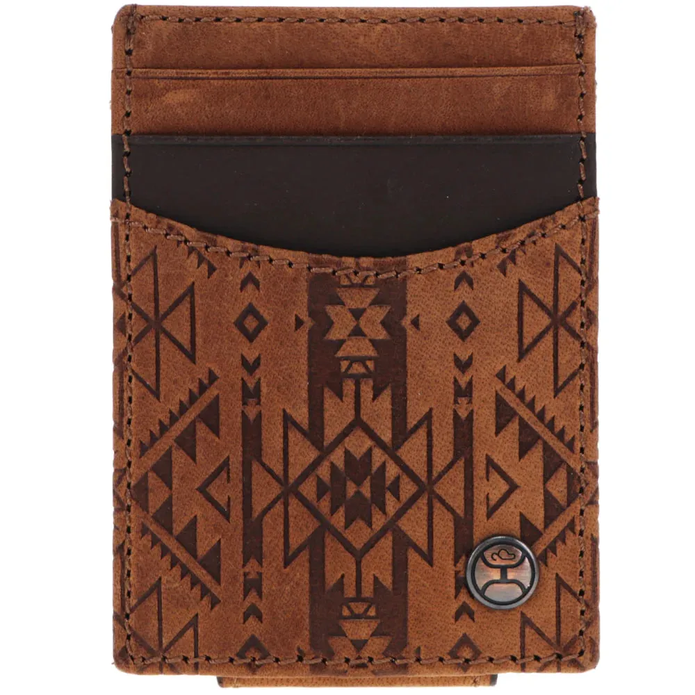 HOOEY MONTEREY MONEY CLIP BROWN W/ AZTEC EMBOSSED PRINT