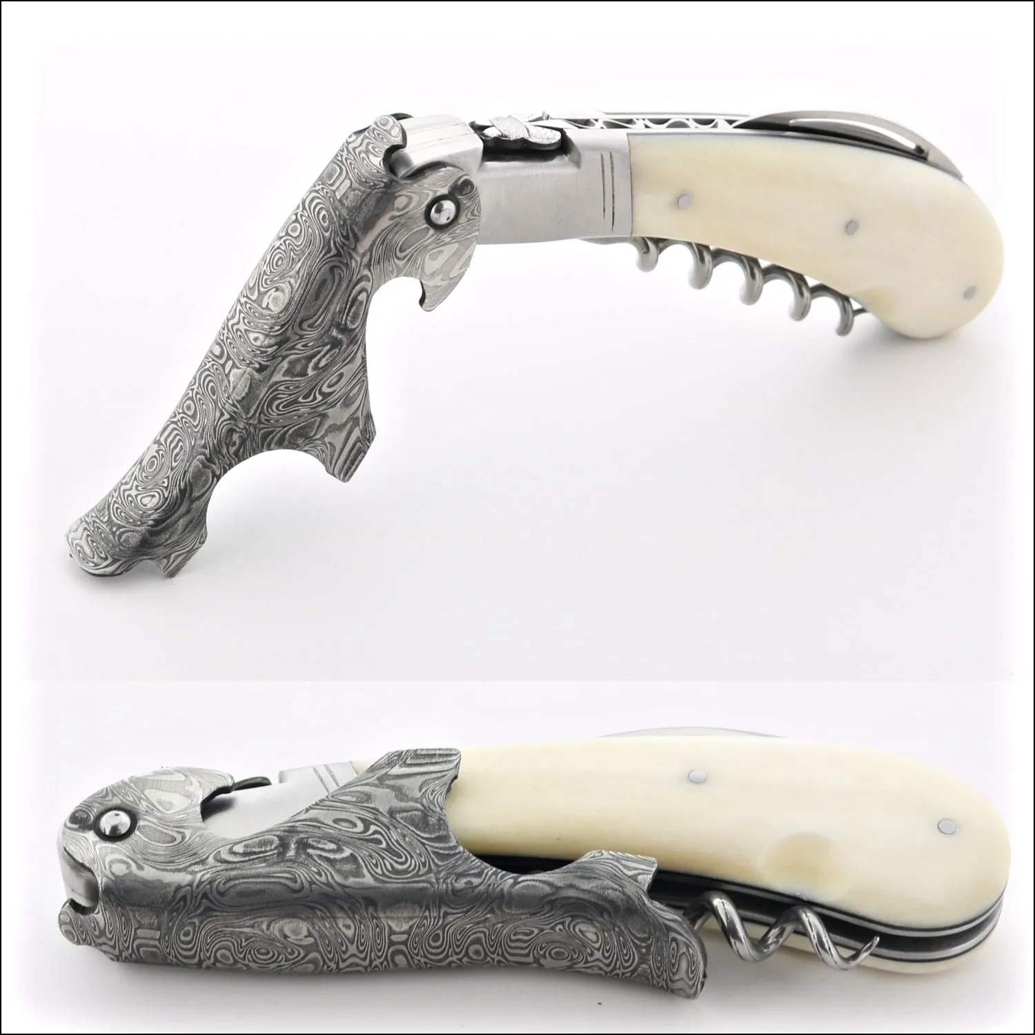 Laguiole Magnum Damascus Cattle Bone Corkscrew